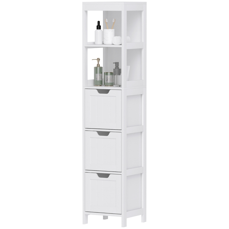 HOMCOM Bathroom Cabinet, 2 Shelves, 3 Drawers, Water-Resistant Material, White