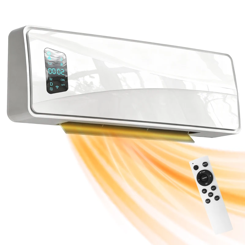 HOMCOM Stufa Elettrica a Basso Consumo da Parete 2000W con 3 Modalità Display LED Termostato Timer e Oscillazione Bianco