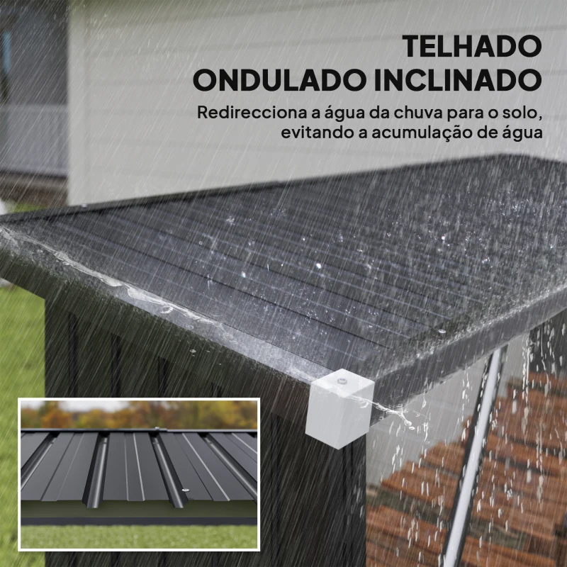 Outsunny Abrigo para Lenha de Aço Galvanizado com Base Elevada e Teto Inclinado 213x66,5x150 cm Cinzento Escuro