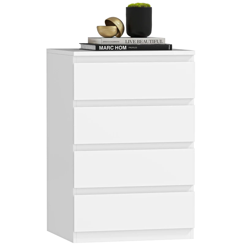 HOMCOM Cassettiera 4 Cassetti con Chiusura Ammortizzata in Stile Moderno 45x40x68 cm Bianco