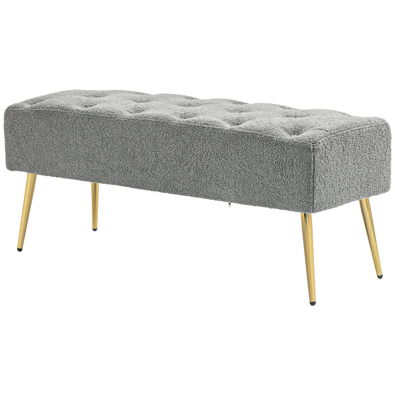 HOMCOM Bed Bench, Seating Bench, Soft Faux Lambswool Cover, up to 120 kg, Gold-Finished Steel Legs, 112x41x46cm, Gray