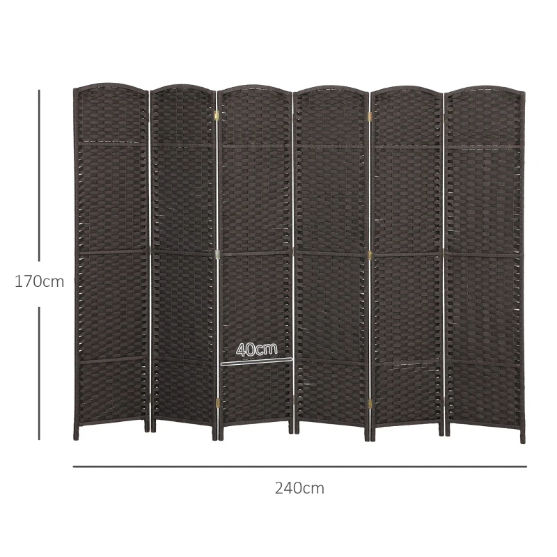 HOMCOM 6-piece room divider, Foldable privacy screen, Privacy panel for living room, bedroom, home office, Brown