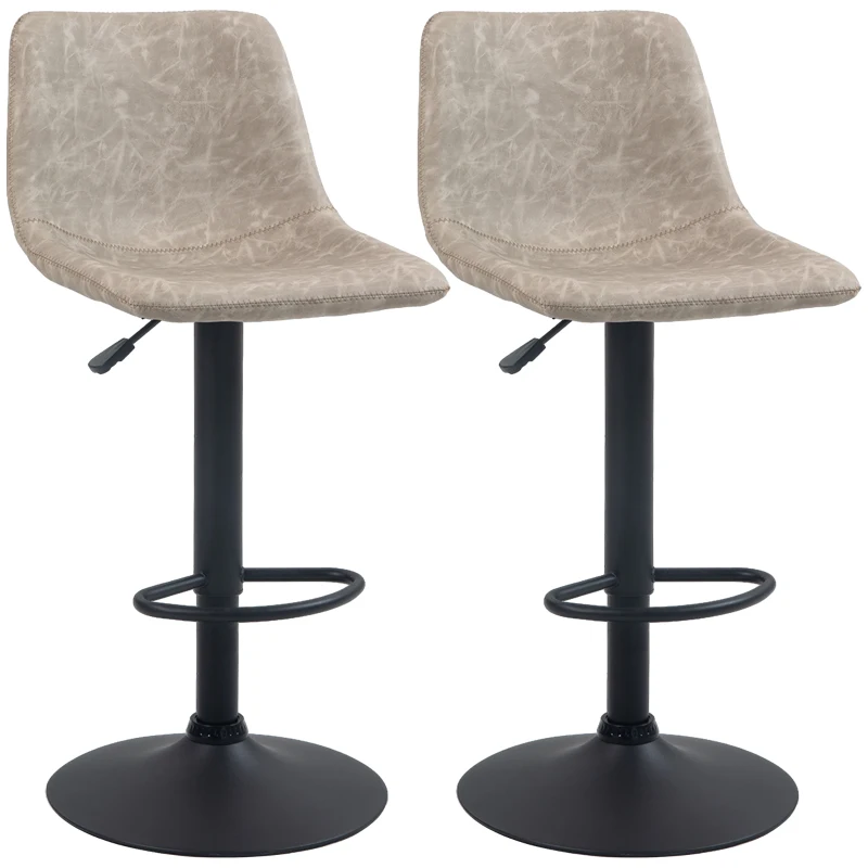 HOMCOM Bar Stools 2-piece Set, Retro Design, Height-Adjustable, Swivel, Faux Leather, 42 x 48 x 91-112 cm, Beige