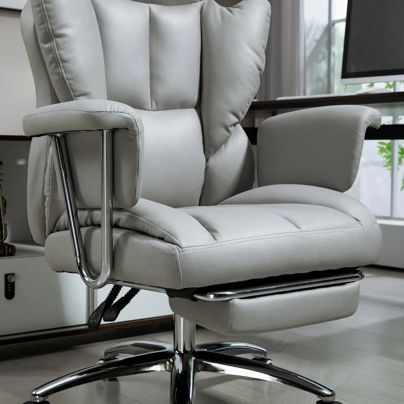 HOMCOM Ergonomic Padded Office Chair with Footrest, Adjustable Backrest, 360° Swivel, Light Gray