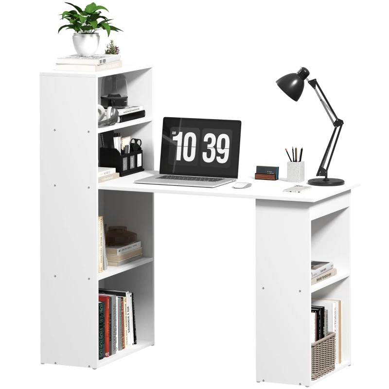 HOMCOM Desk, Office Desk, Computer Desk, 2 Shelves, 5 Shelf Levels, 120 cm x 55 cm x 120 cm, White