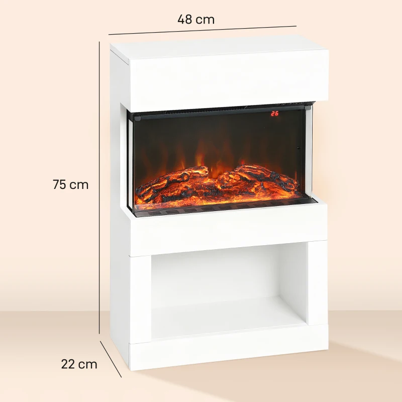 HOMCOM Cheminée électrique, 2 niveaux de chauffage, 6 couleurs de flammes, thermostat, télécommande, Blanc