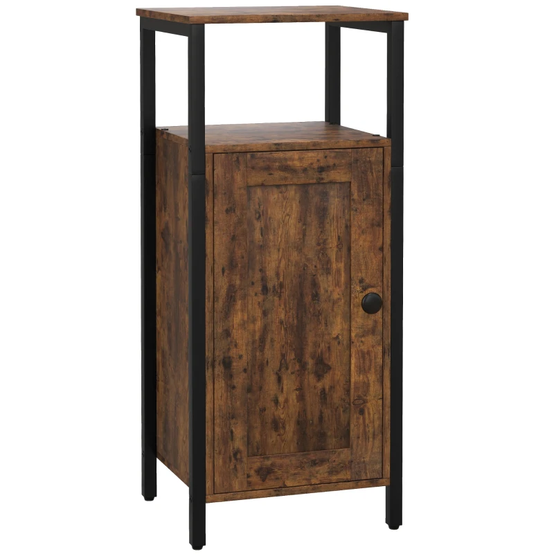HOMCOM Side table with storage, 2 open shelves, 3-step adjustable, magnetic door, Brown