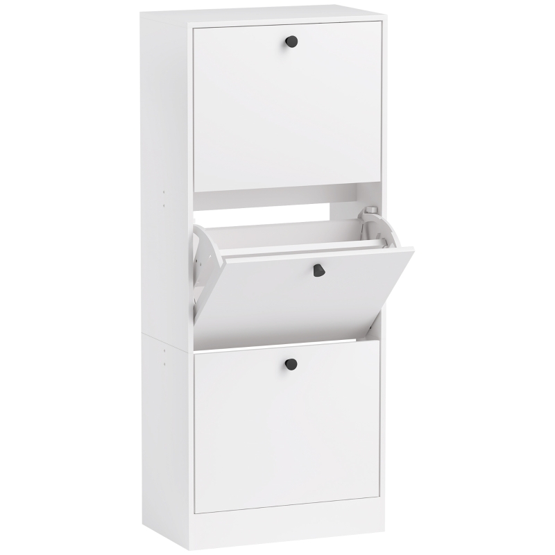 HOMCOM Shoe Cabinet, Shoe Rack, 3 Flip Compartments, Adjustable, Particleboard, White