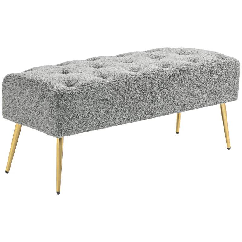 HOMCOM Bed Bench, Seating Bench, Soft Faux Lambswool Cover, up to 120 kg, Gold-Finished Steel Legs, 112x41x46cm, Gray