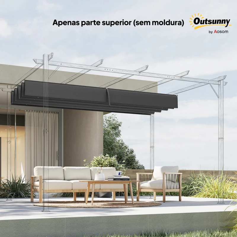 Outsunny Cobertura para Pérgola Retrátil 286x245 cm Teto de Substituição para Pérgola com Proteção UV30+ para Pérgola de 3x2,15 cm Cinza