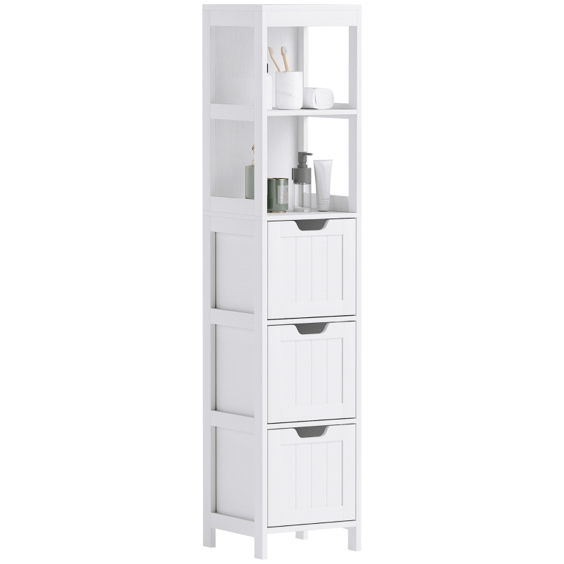 HOMCOM Bathroom Cabinet, 2 Shelves, 3 Drawers, Water-Resistant Material, White