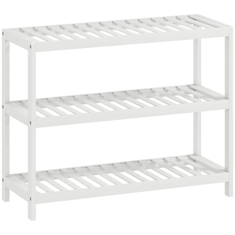 HOMCOM 3-Tier Bamboo Shelf, Shoe Rack, Storage Shelf, Painted Finish, White