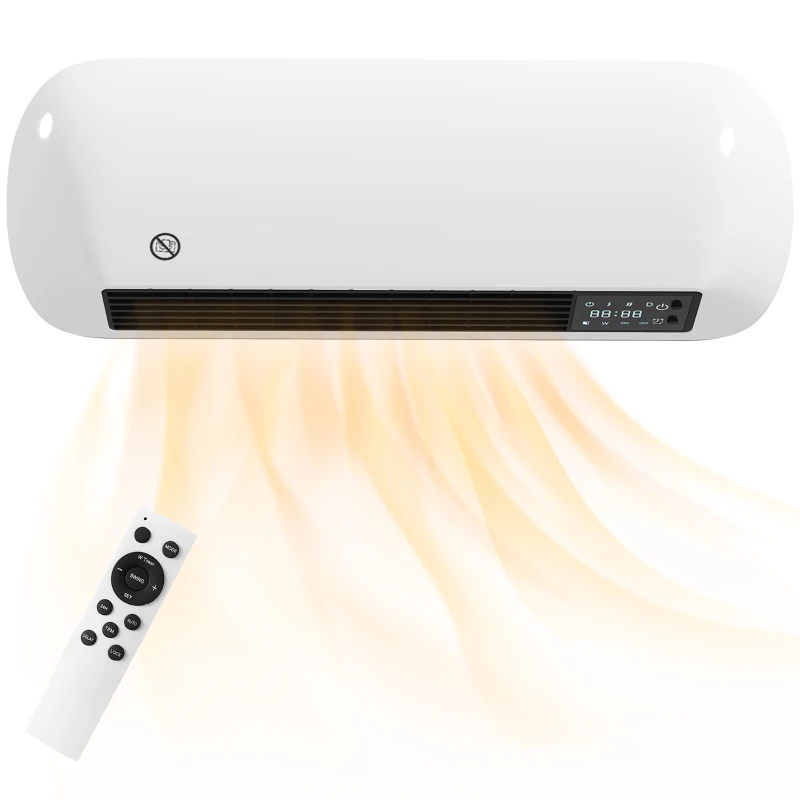 HOMCOM Chauffage mural en céramique 1000/2000W, radiateur électrique, ventilateur, thermostat, minuterie, 50x19x14cm, blanc