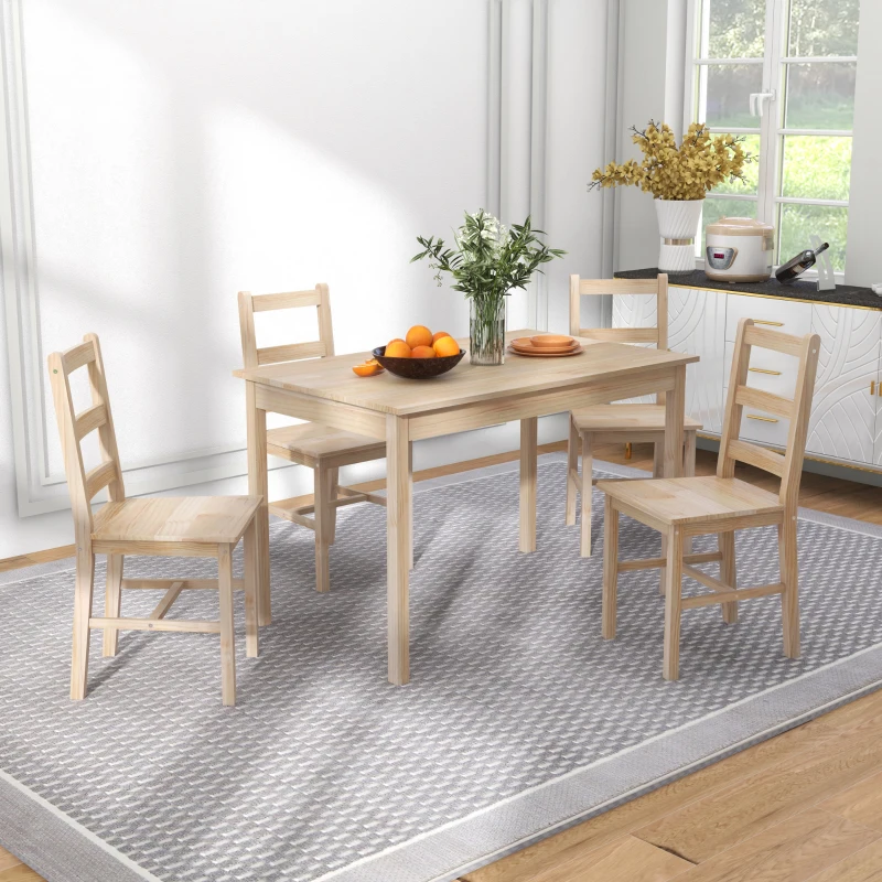 HOMCOM 5-piece dining set, dining table with chairs, solid wood, 118 cm x 73 cm x 75 cm, natural