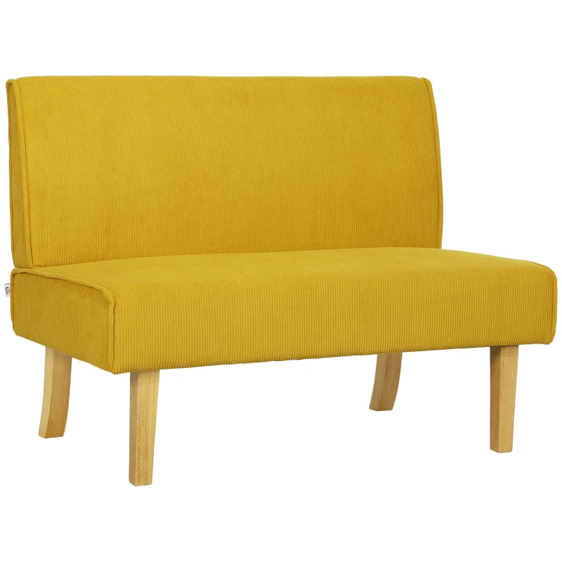 HOMCOM Two-seater sofa with cord upholstery, thick padding and solid wooden legs for living room, bedroom, office, Yellow