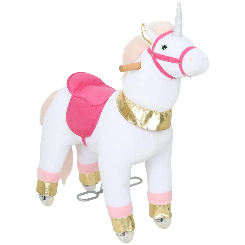 AIYAPLAY Kids Rocking Horse, Plush Walking Horse with Wheels, Ride On Unicorn Toy for Ages 3-5 Years Old, White