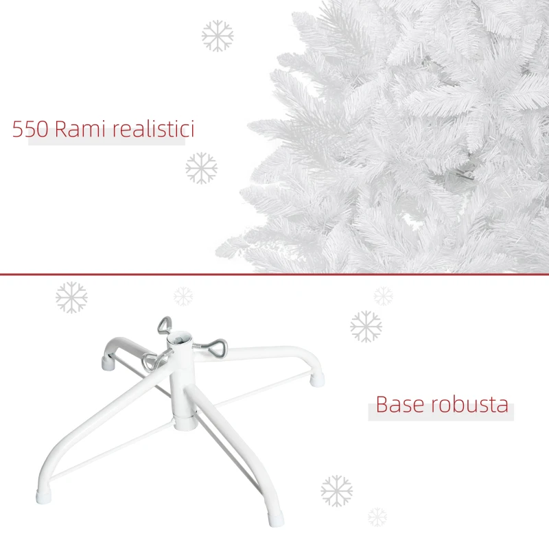 HOMCOM Albero di Natale Bianco con 550 Rami in PVC per Uso Interno, Ø102  x 180cm
