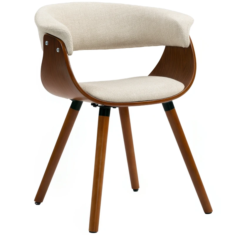 HOMCOM Dining chair, linen-look fabric, curved backrest, wooden legs, beige