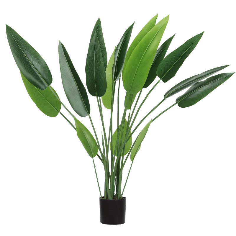 HOMCOM Artificial Plant, artificial plant, cement pot, 18 leaves, plastic, green