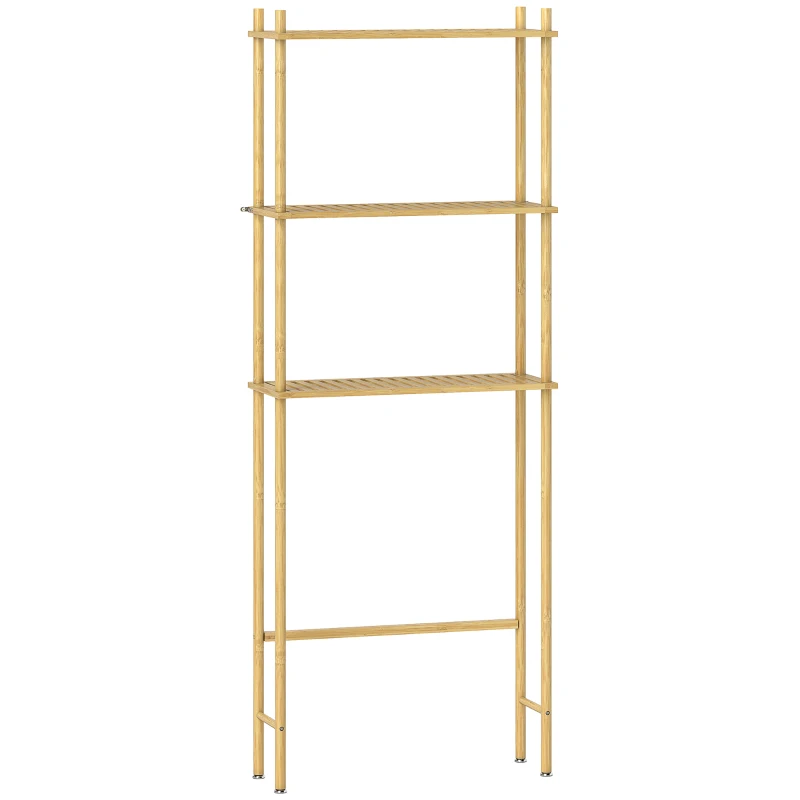 HOMCOM Over-Toilet 3-Tier Bathroom Shelf, Space-Saving Natural Wood 69 x 25.5 x 181 cm