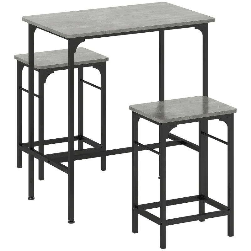 HOMCOM Bar Table Set Bar Table with Bar Stool Set Dining Table with 2 Chairs with Non-Slip Foot Pads Gray
