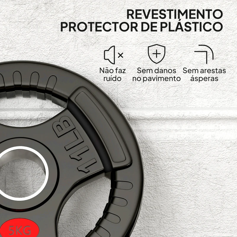 SPORTNOW Discos de Pesos com Orifício de Ø50 mm 2 Discos de 5 kg com Triplo Aperto para Halteres e Barras Ø24x4,5 cm Preto