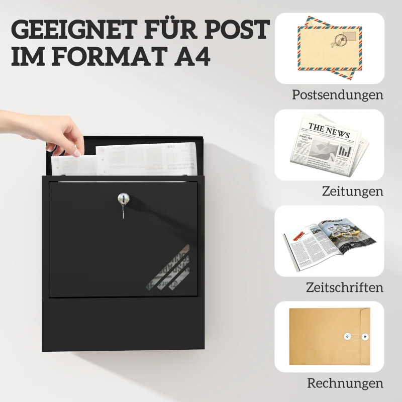 HOMCOM Mailbox with window, wall-mount, lockable, rust- and weather-resistant, Grey