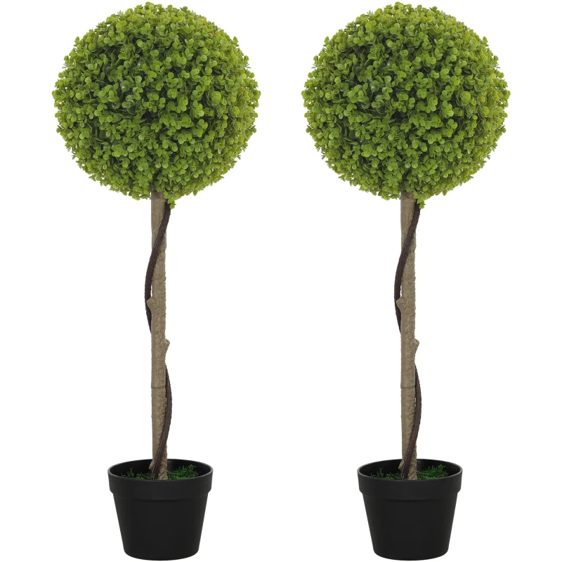 HOMCOM Artificial Eucalyptus Tree, Set of 2, including Pots, Low-maintenance, 90 cm