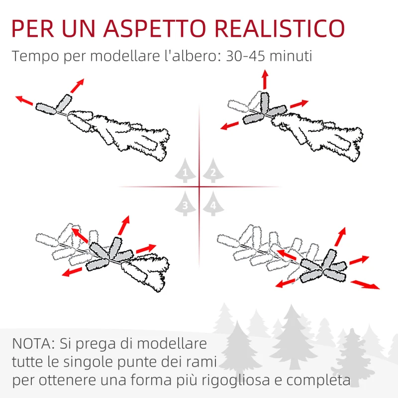 HOMCOM Albero di Natale 210 cm in Plastica Verde con Base in Metallo e 2445 Rami Ignifughi