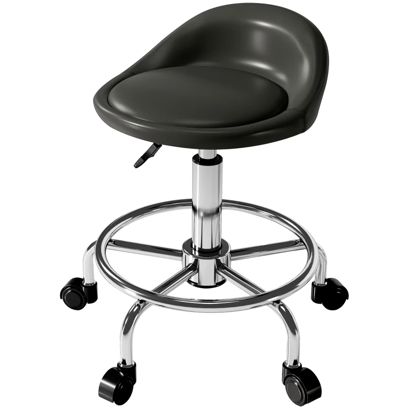 HOMCOM Height-Adjustable Rolling Stool with Backrest, Swivel Stool 59-75 cm, 360° Rotatable, Black