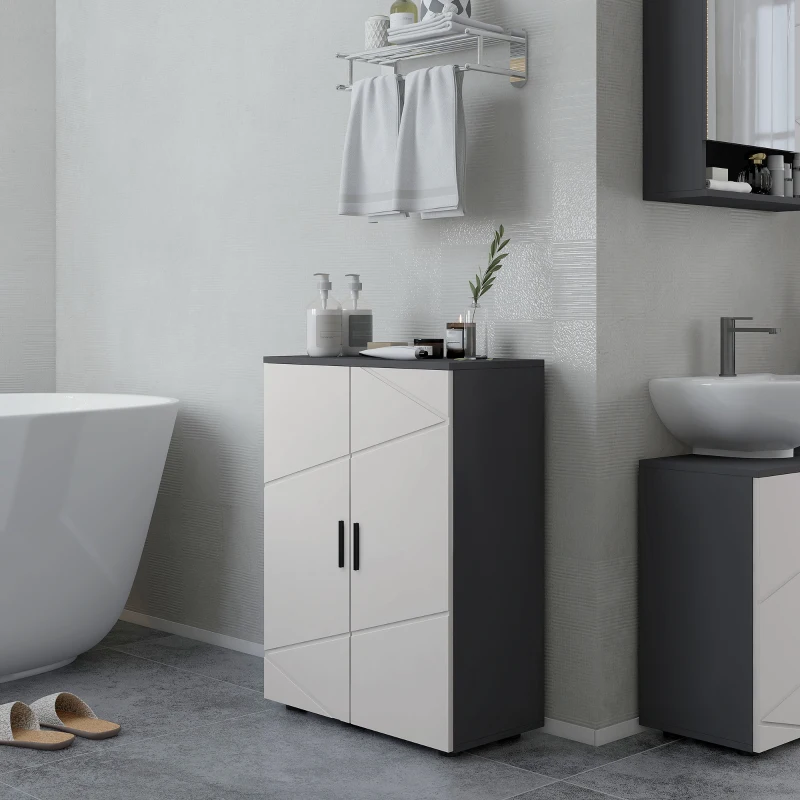 kleankin Mobiletto Bagno 2 Ante in Legno con 3 Ripiani e Chiusura Ammortizzata, 60x30x82cm, Grigio