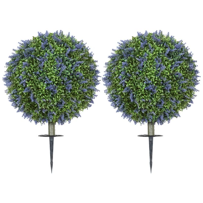 HOMCOM 2-piece artificial tree set, Artificial Lavender Trees, Ground stakes, UV-resistant