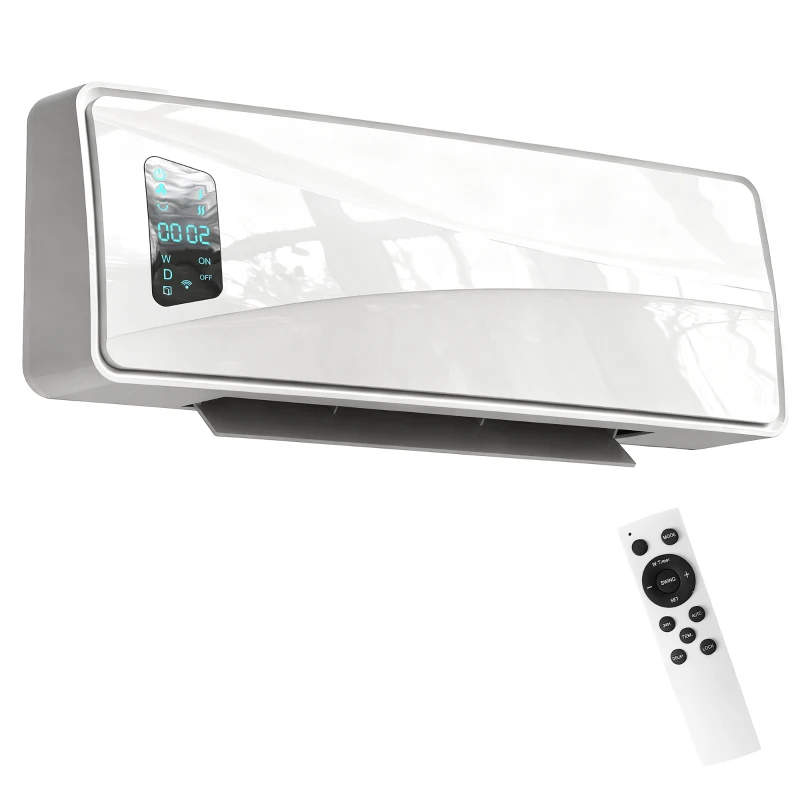 HOMCOM Energiesparender elektrischer Wandheizer 2000W mit 3 Modi, LED-Display, Thermostat, Timer und Schwenkung, Weiß