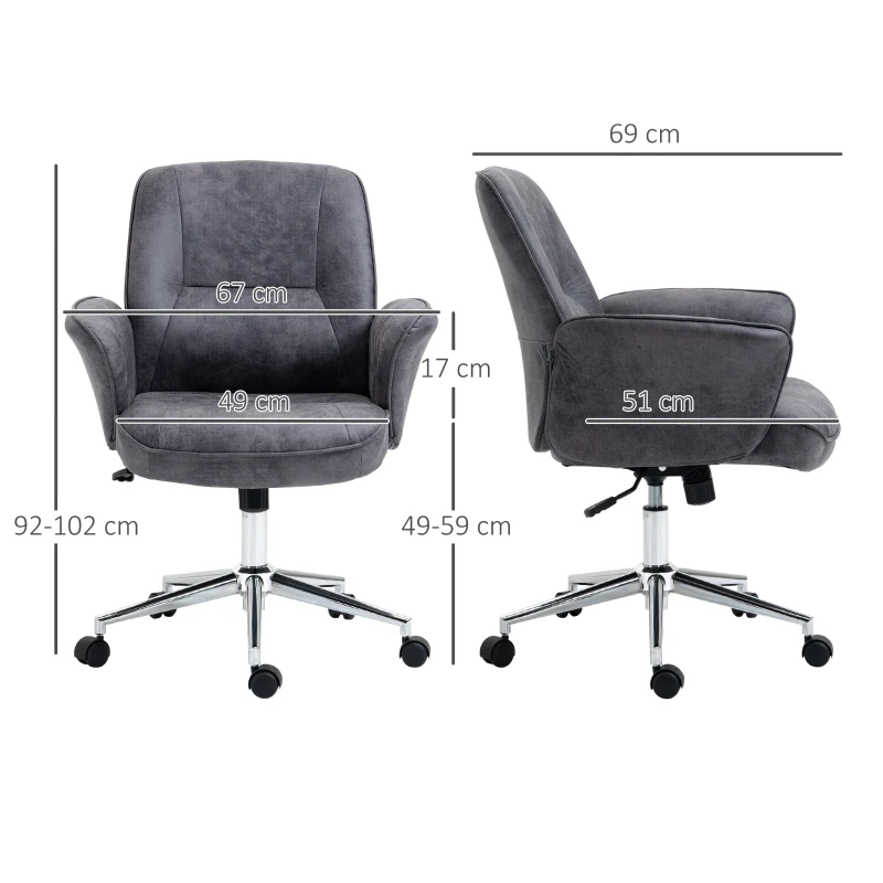 Vinsetto Office Chair, Desk Chair, Height-Adjustable, Tilt Function, Swivel, Steel, Dark gray, 67 x 69 x 102 cm