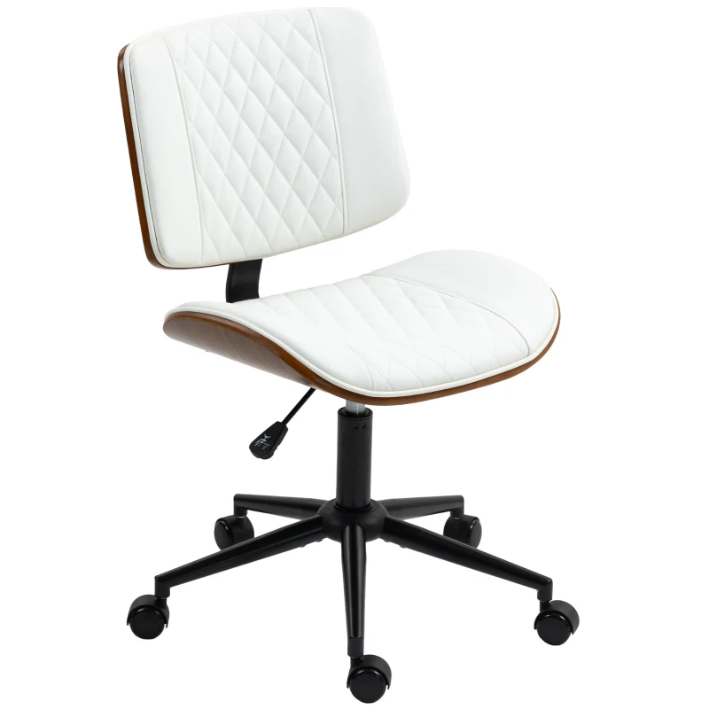 HOMCOM Office Chair Height-Adjustable Desk Chair with Casters, Diamond Quilting 52 x 53 x 80-90 cm White