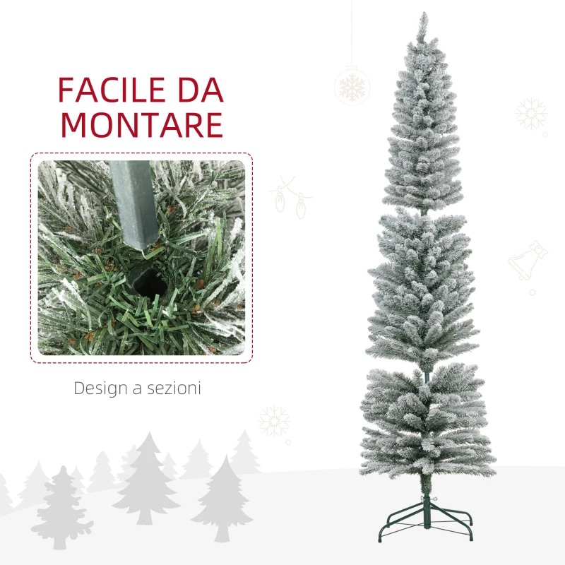 HOMCOM Albero di Natale Innevato con 405 Rami e Luci LED Bianche in Plastica e Metallo, Ø57x210 cm, Verde