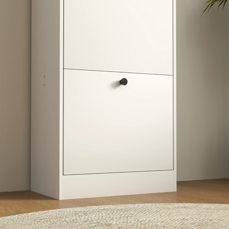 HOMCOM Shoe Cabinet, Shoe Rack, 3 Flip Compartments, Adjustable, Particleboard, White