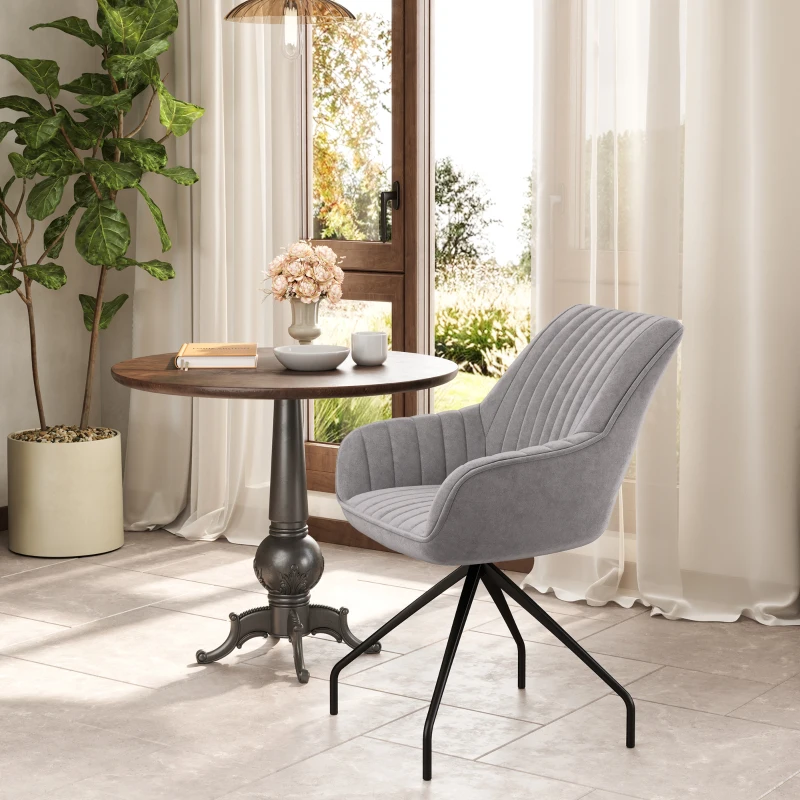 HOMCOM Swivel armchair, Modern accent chair with metal legs for living room, bedroom, office, Grey