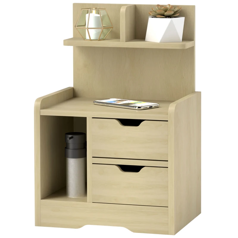 HOMCOM Bedside table with 2 drawers, open shelf, 40 x 30 x 60 cm, wood finish