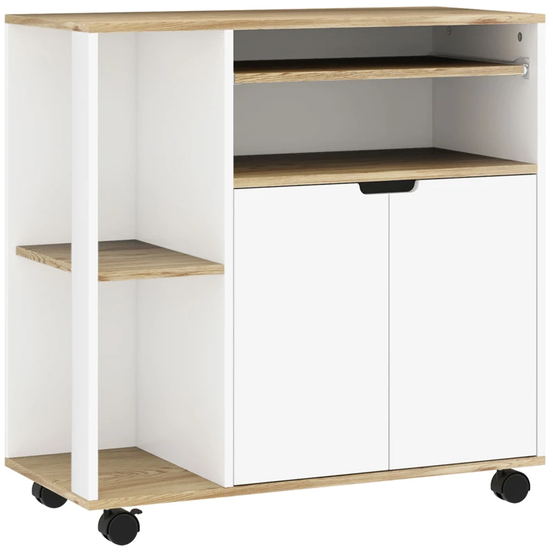 HOMCOM Rolling kitchen cart with storage, cabinet, adjustable shelves, for kitchen, living room, dining room, white