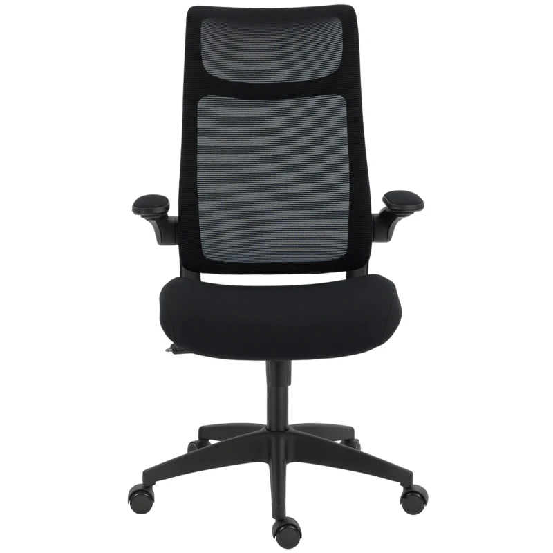 HOMCOM Ergonomiczny fotel biurowy z 3D podłokietnikami, siatkowym oparciem, S-kształtnym oparciem, zagłówkiem, funkcją bujania, czarny