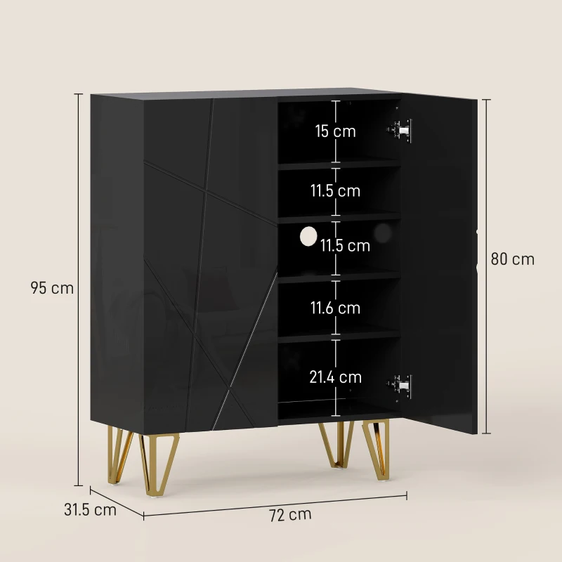 HOMCOM Shoe cabinet with 2 doors, shoe rack, shoe storage with 3 adjustable shelves 72 x 31,5 x 95 cm, Black