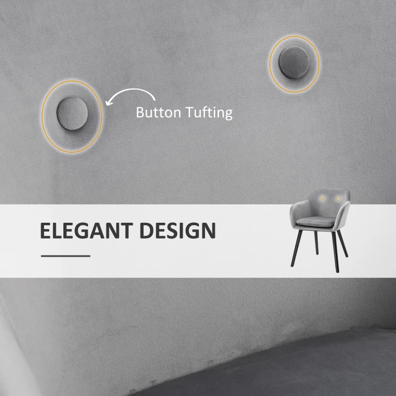 HOMCOM Velvet Tufted Set Of 2 Kitchen Dining Armchairs Grey