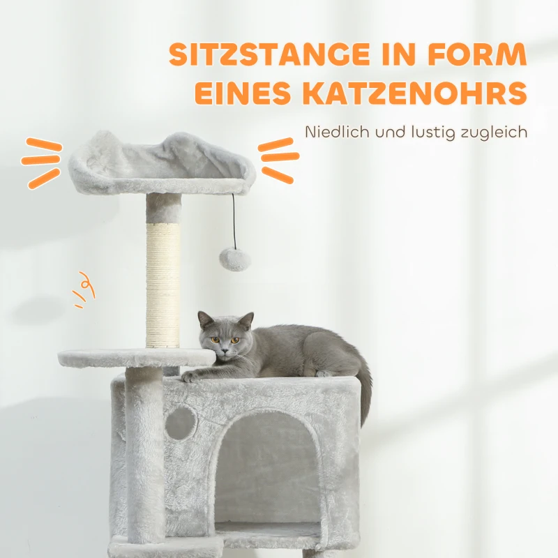 PawHut 160 cm kattenkrabpaal, meerdere niveaus, sisal-krabpalen, holen, pluche platforms, hangmat, ladder, speelballen