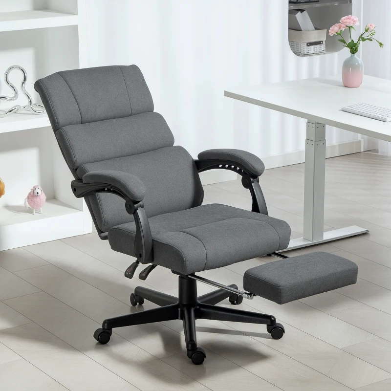 HOMCOM Padded Office Chair with Velvet-Look, Height-Adjustable, on Wheels, Gray