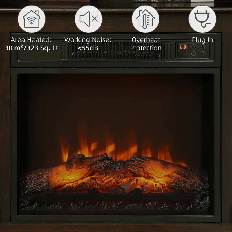 HOMCOM Camino elettrico effetto fiamme, con LED di luminosità regolabile con telecomando, 1800 W, 80,5 x 32,3 x 80,5 cm