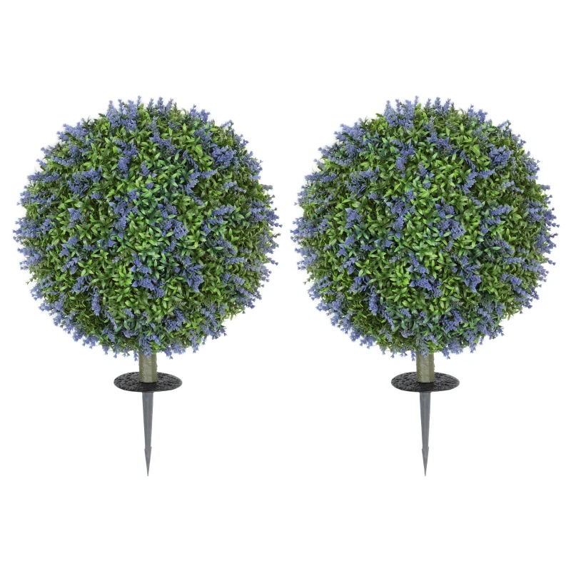 HOMCOM 2-piece artificial tree set, Artificial Lavender Trees, Ground stakes, UV-resistant