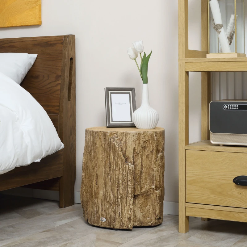 HOMCOM Side Table Tree Stump Effect Adjustable Feet 37 cm x 37 cm x 43 cm Concrete Brown