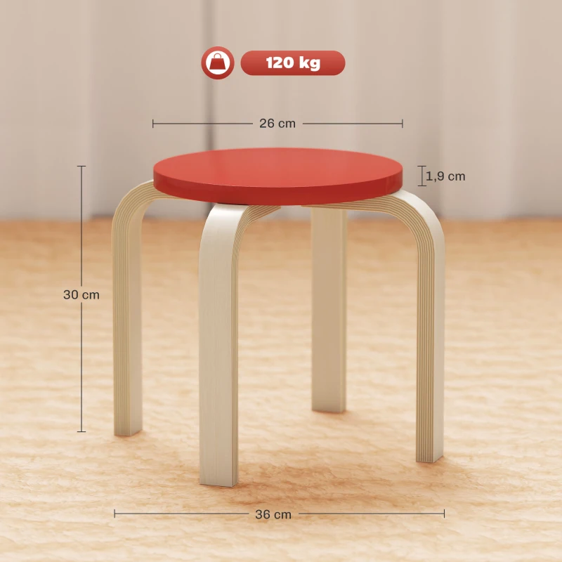 HOMCOM 4 Stackable Stools with Felt Foot Pads, Birch Plywood, Painted, Colorful