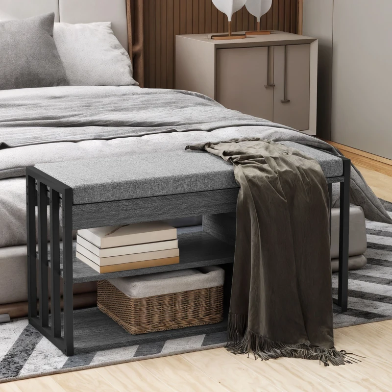 HOMCOM Shoe rack with bench, hallway shoe shelf, 3-tier shoe cabinet for hallway, entryway, living room, bedroom, Gray